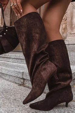 Damskie Boto Kozaki Damskie Na Obcasie Z Eko Zamszu Czekoladowe Pheona