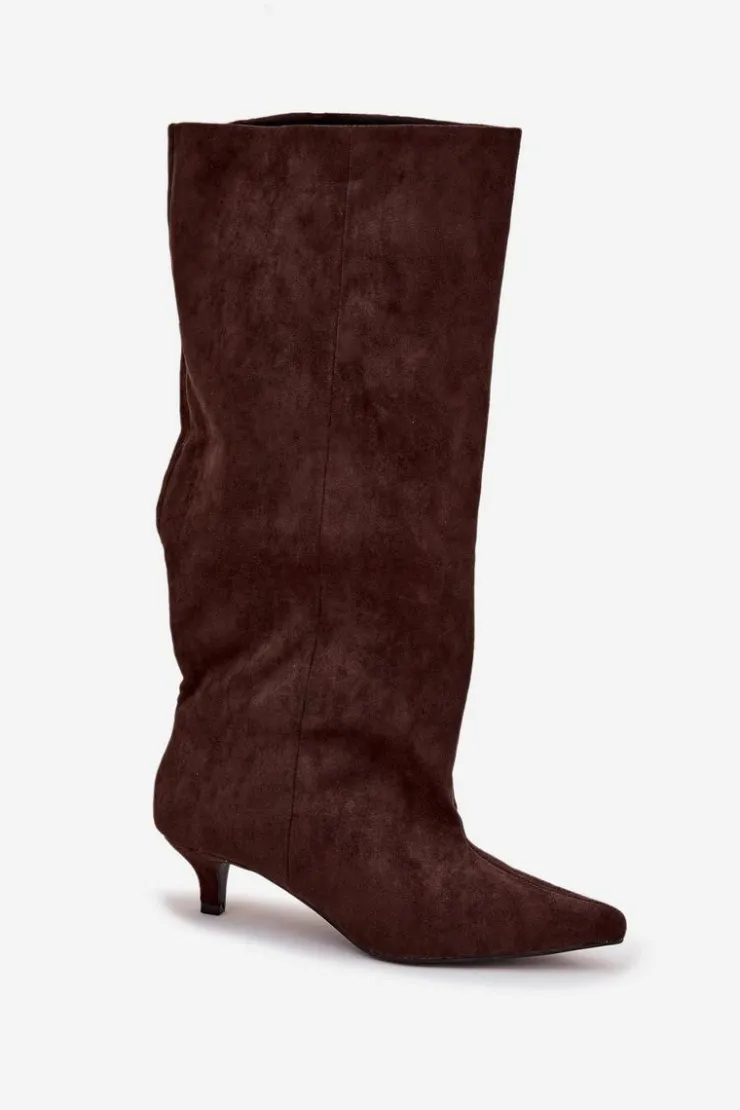 Damskie Boto Kozaki Damskie Na Obcasie Z Eko Zamszu Czekoladowe Pheona