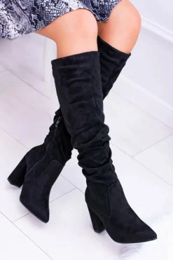 Sale Boto Kozaki Damskie Na Obcasie W Szpic Zamszowe Czarne Nightcall