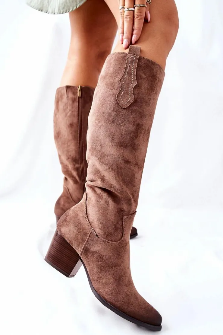 Online Buty damskie Vinceza Kozaki Damskie Na Obcasie Zamszowe Beżowe Sillogue