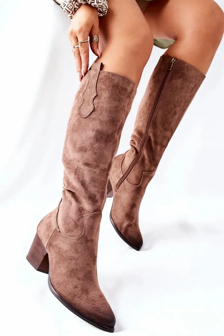 Online Buty damskie Vinceza Kozaki Damskie Na Obcasie Zamszowe Beżowe Sillogue