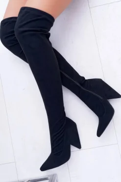 Damskie Boto Kozaki Damskie Na Obcasie Lu Boo Zamszowe Czarne