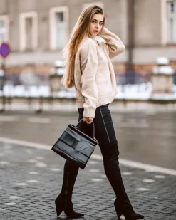 Damskie Boto Kozaki Damskie Na Obcasie Lu Boo Zamszowe Czarne