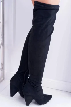 Damskie Boto Kozaki Damskie Na Obcasie Lu Boo Zamszowe Czarne