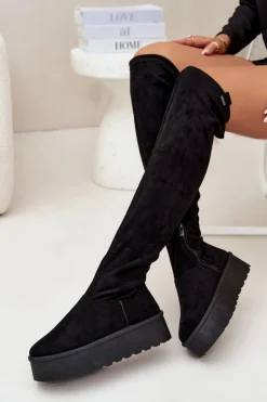 Big Star Shoes Kozaki Ocieplane|Muszkieterki*Kozaki Damskie Na Platformie Za Kolano Big Star SS274264 Czarne