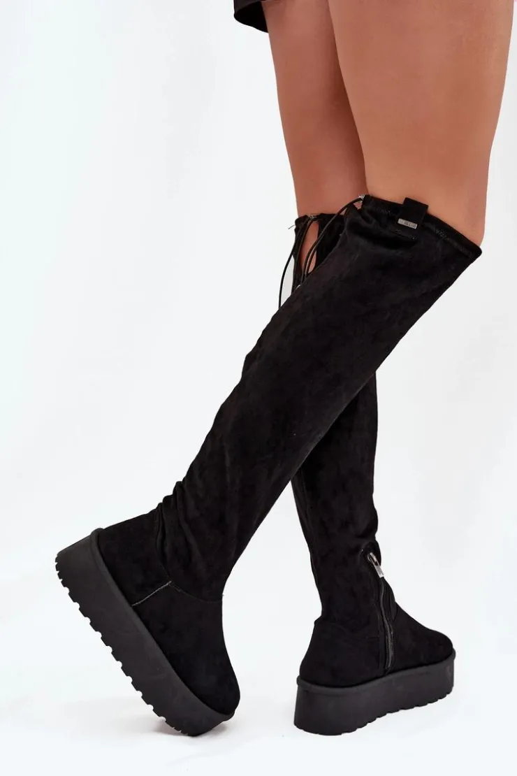 Big Star Shoes Kozaki Ocieplane|Muszkieterki*Kozaki Damskie Na Platformie Za Kolano Big Star SS274264 Czarne