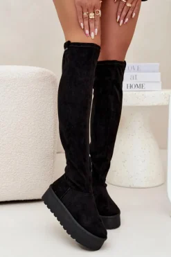 Big Star Shoes Kozaki Ocieplane|Muszkieterki*Kozaki Damskie Na Platformie Za Kolano Big Star SS274264 Czarne