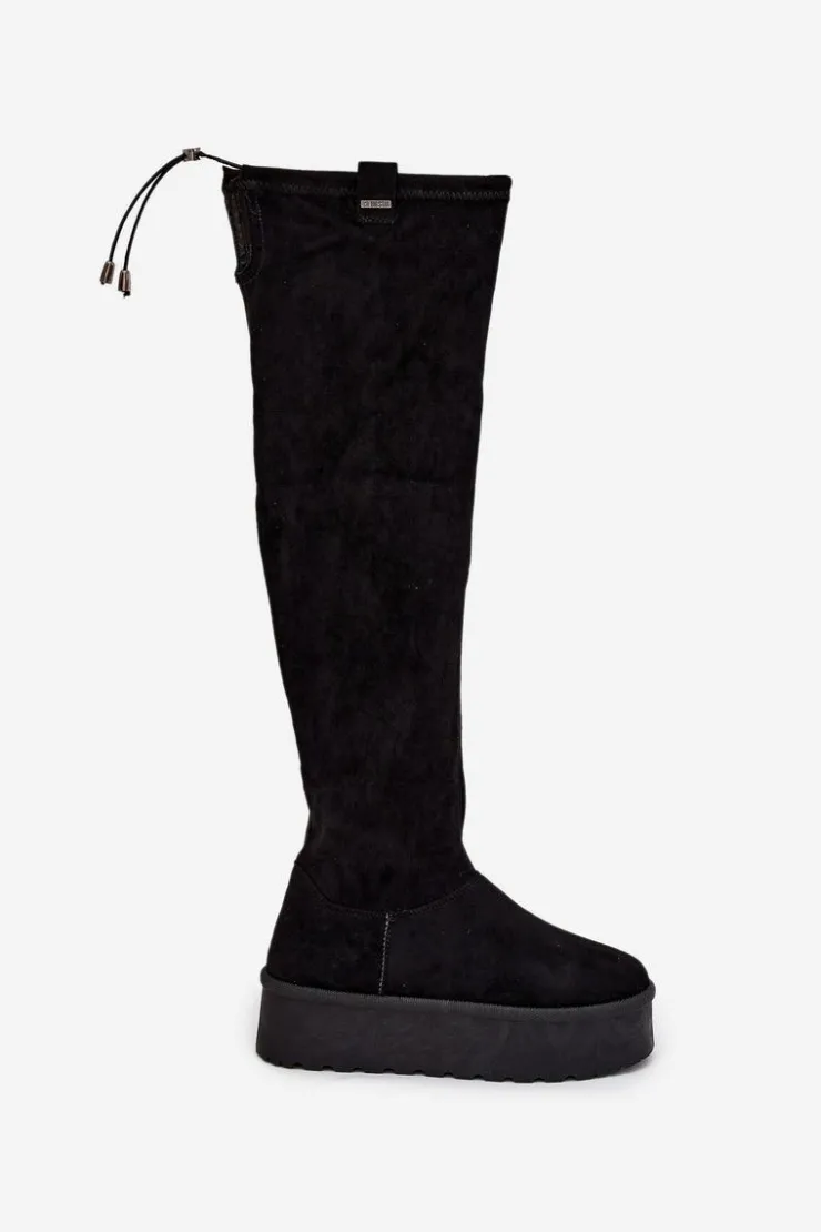 Big Star Shoes Kozaki Ocieplane|Muszkieterki*Kozaki Damskie Na Platformie Za Kolano Big Star SS274264 Czarne