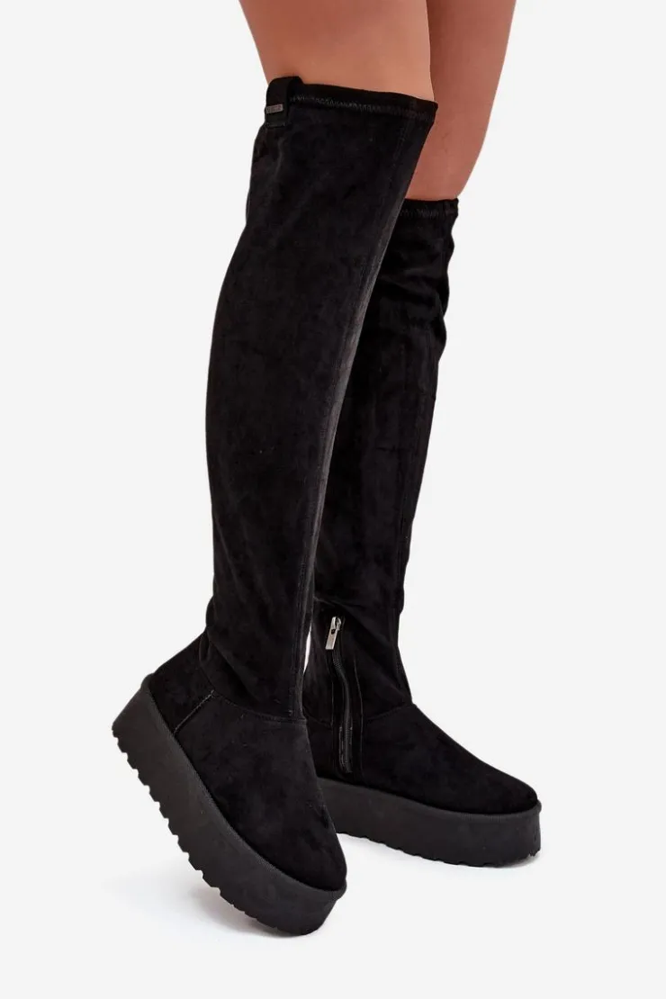 Big Star Shoes Kozaki Ocieplane|Muszkieterki*Kozaki Damskie Na Platformie Za Kolano Big Star SS274264 Czarne