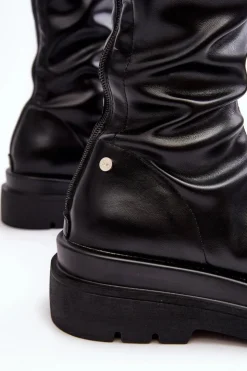 Discount GOE Kozaki Damskie Na Platformie Z Suwakiem MM2N4068 Czarne