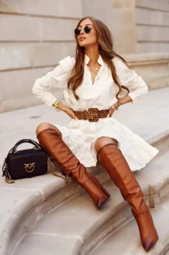 Damskie Boto Kozaki Damskie Na Słupku Ciepłe Camel Vellma