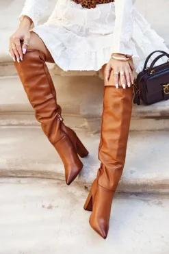 Damskie Boto Kozaki Damskie Na Słupku Ciepłe Camel Vellma