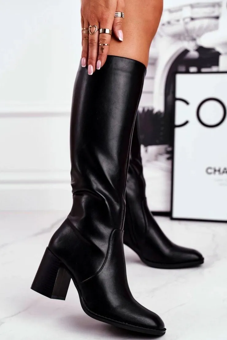 Sale Boto Kozaki Damskie Na Słupku Ciepłe Czarne Veronique