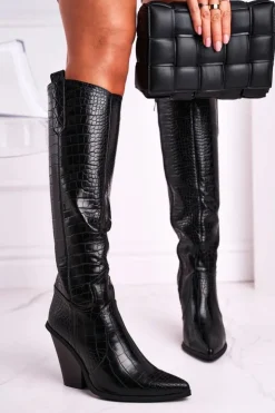 Damskie Boto Kozaki Damskie Na Słupku Czarne Higher