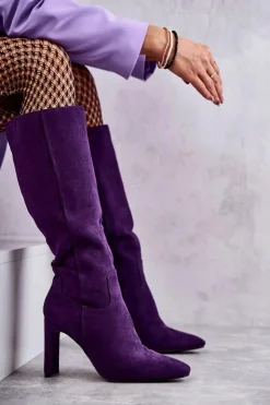 Damskie Boto Kozaki Damskie Na Słupku Do Kolana Fioletowe Truly Love
