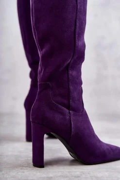 Damskie Boto Kozaki Damskie Na Słupku Do Kolana Fioletowe Truly Love