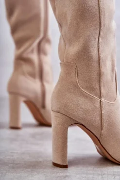 Boto Kozaki Na Słupku|Kozaki Wiosenne*Kozaki Damskie Na Słupku Do Kolana Beżowe Truly Love