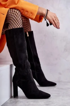 Damskie Boto Kozaki Damskie Na Słupku Do Kolana Czarne Truly Love