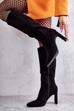 Damskie Boto Kozaki Damskie Na Słupku Do Kolana Czarne Truly Love