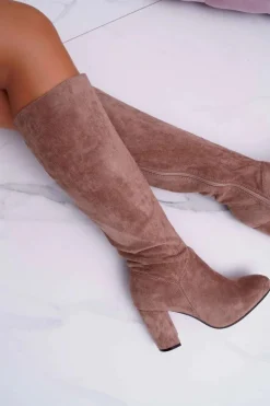 Online Boto Kozaki Damskie Na Słupku Do Kolana Khaki Mercure