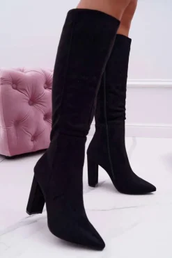 Discount Boto Kozaki Damskie Na Słupku Do Kolan Czarne Warden