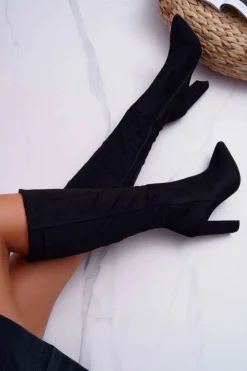 Discount Boto Kozaki Damskie Na Słupku Do Kolan Czarne Warden