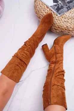 Boto Kozaki Na Obcasie|Kozaki Zamszowe*Kozaki Damskie Na Słupku Do Kolana Zamszowe Camel Bemma