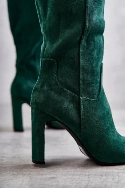 Clearance Boto Kozaki Damskie Na Słupku Do Kolana Zielone Truly Love