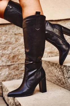 Boto Kozaki Na Obcasie*Kozaki Damskie Na Słupku Lico Czarne Forever