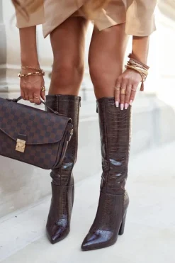 Damskie Boto Kozaki Damskie Na Słupku Ocieplane Brązowe Belvim