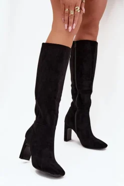 Damskie Boto Kozaki Damskie Na Słupku Ocieplane Czarne Zamira