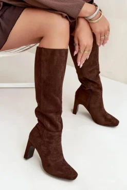 Boto Kozaki Ocieplane|Kozaki Na Słupku*Kozaki Damskie Na Słupku Ocieplane Czekoladowe Zamira