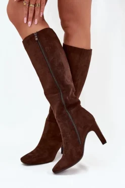 Boto Kozaki Ocieplane|Kozaki Na Słupku*Kozaki Damskie Na Słupku Ocieplane Czekoladowe Zamira