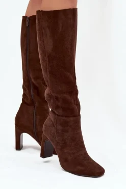 Boto Kozaki Ocieplane|Kozaki Na Słupku*Kozaki Damskie Na Słupku Ocieplane Czekoladowe Zamira