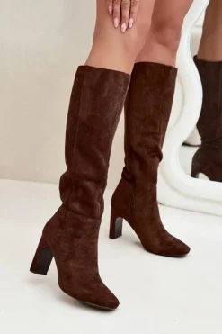 Boto Kozaki Ocieplane|Kozaki Na Słupku*Kozaki Damskie Na Słupku Ocieplane Czekoladowe Zamira