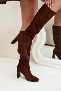 Boto Kozaki Ocieplane|Kozaki Na Słupku*Kozaki Damskie Na Słupku Ocieplane Czekoladowe Zamira