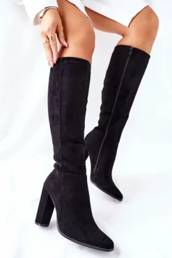 Damskie Boto Kozaki Damskie Na Słupku Ocieplane Czarne Finner