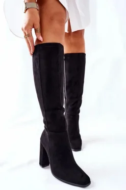 Damskie Boto Kozaki Damskie Na Słupku Ocieplane Czarne Finner