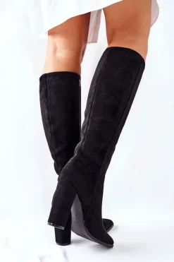 Damskie Boto Kozaki Damskie Na Słupku Ocieplane Czarne Finner