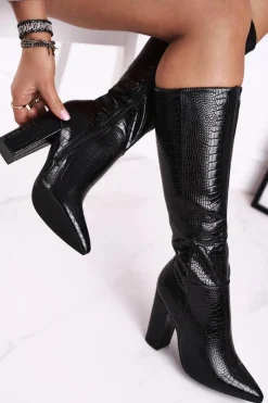 Hot Boto Kozaki Damskie Na Słupku Ocieplane Czarne Belvim