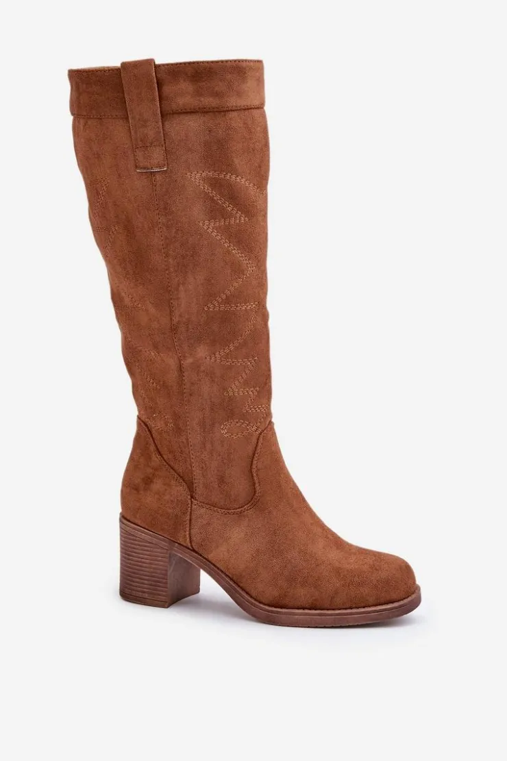 Damskie Boto Kozaki Damskie Na Słupku Przed Kolano Camel Erisorae