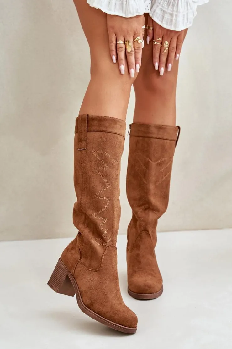 Damskie Boto Kozaki Damskie Na Słupku Przed Kolano Camel Erisorae