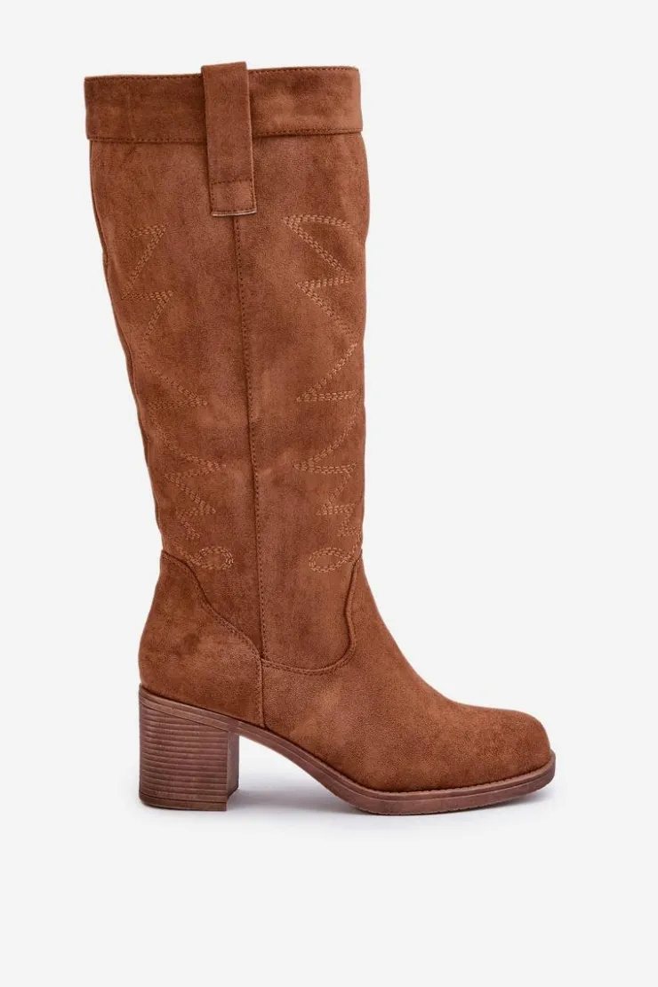 Damskie Boto Kozaki Damskie Na Słupku Przed Kolano Camel Erisorae