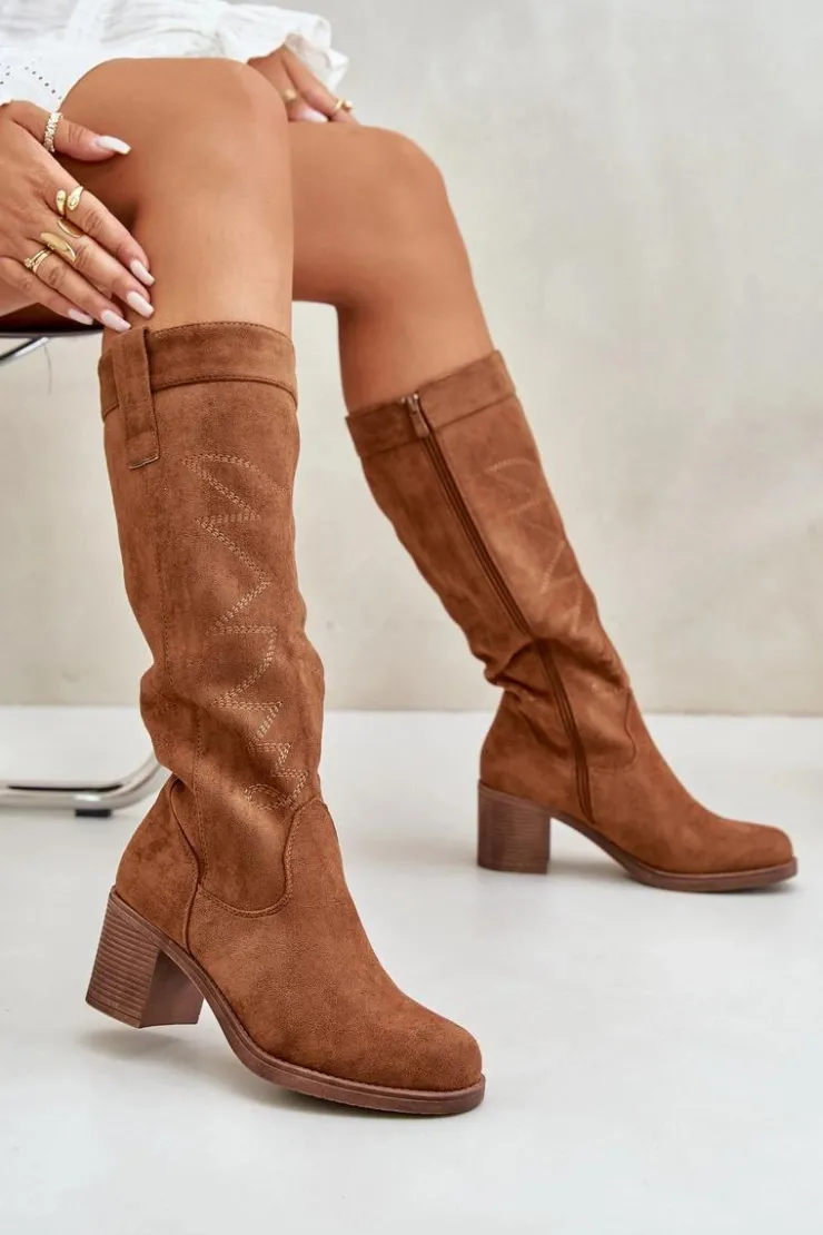 Damskie Boto Kozaki Damskie Na Słupku Przed Kolano Camel Erisorae