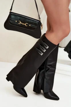 Boto Kozaki Ocieplane|Kozaki Na Słupku*Kozaki Damskie Na Słupku Wywinięta Cholewka Paski Z Klamrami Czarne Nirisa Czarny