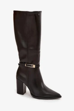 Boto Kozaki Na Słupku|Kozaki Przed Kolano*Kozaki Damskie Na Słupku Z Klamrą Ocieplane Czarne Cirella