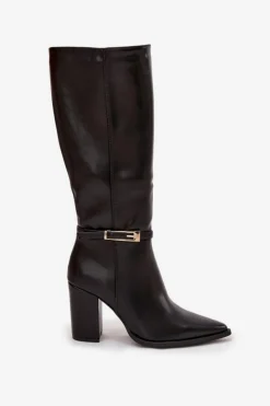 Boto Kozaki Na Słupku|Kozaki Przed Kolano*Kozaki Damskie Na Słupku Z Klamrą Ocieplane Czarne Cirella