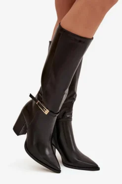 Boto Kozaki Na Słupku|Kozaki Przed Kolano*Kozaki Damskie Na Słupku Z Klamrą Ocieplane Czarne Cirella