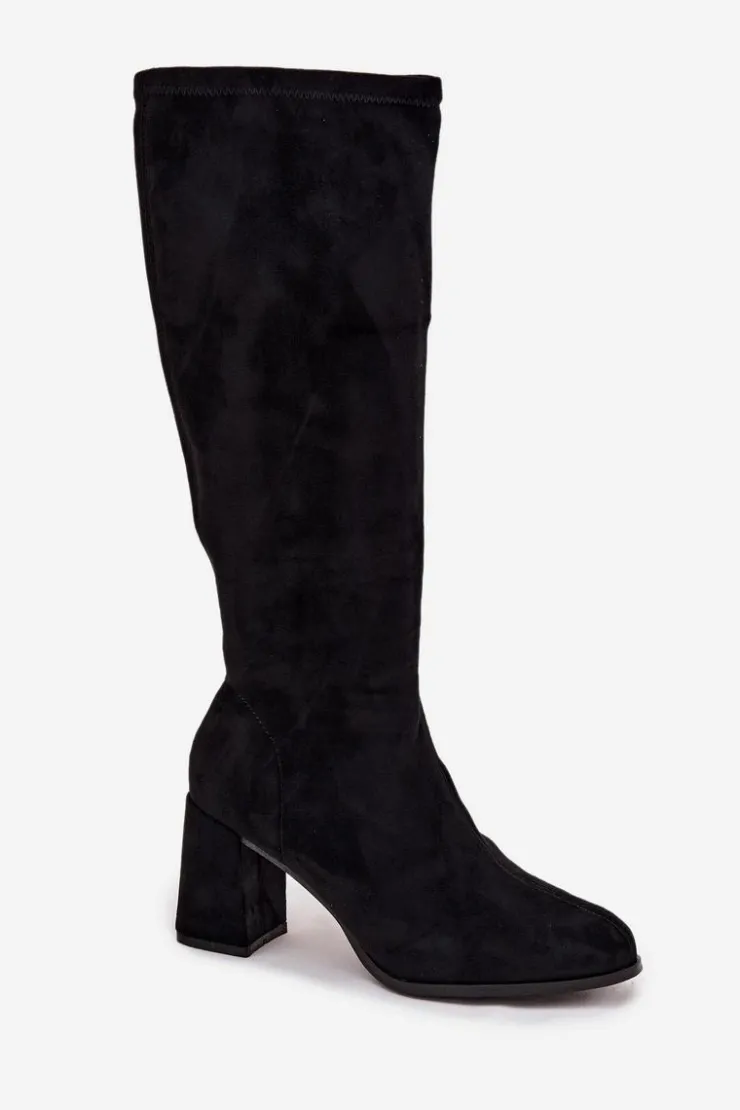 New Boto Kozaki Damskie Na Słupku Z Eko Zamszu Czarne Yelisse Czarny