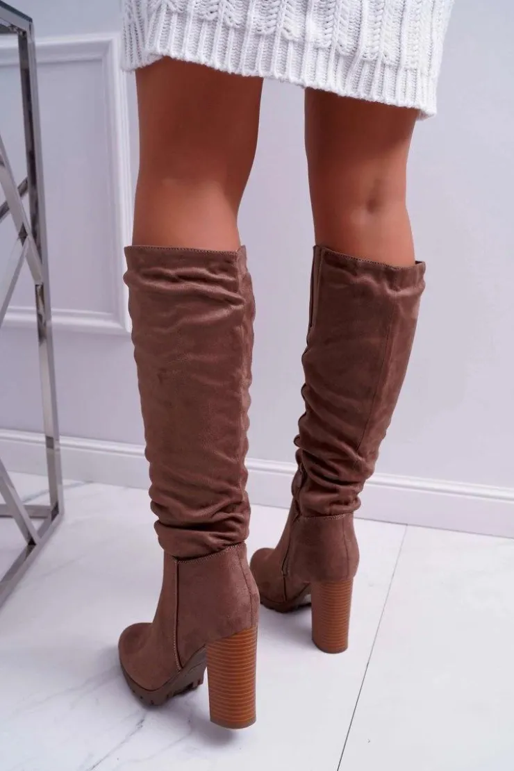 Sale Boto Kozaki Damskie Na Słupku Zamszowe Khaki Marion